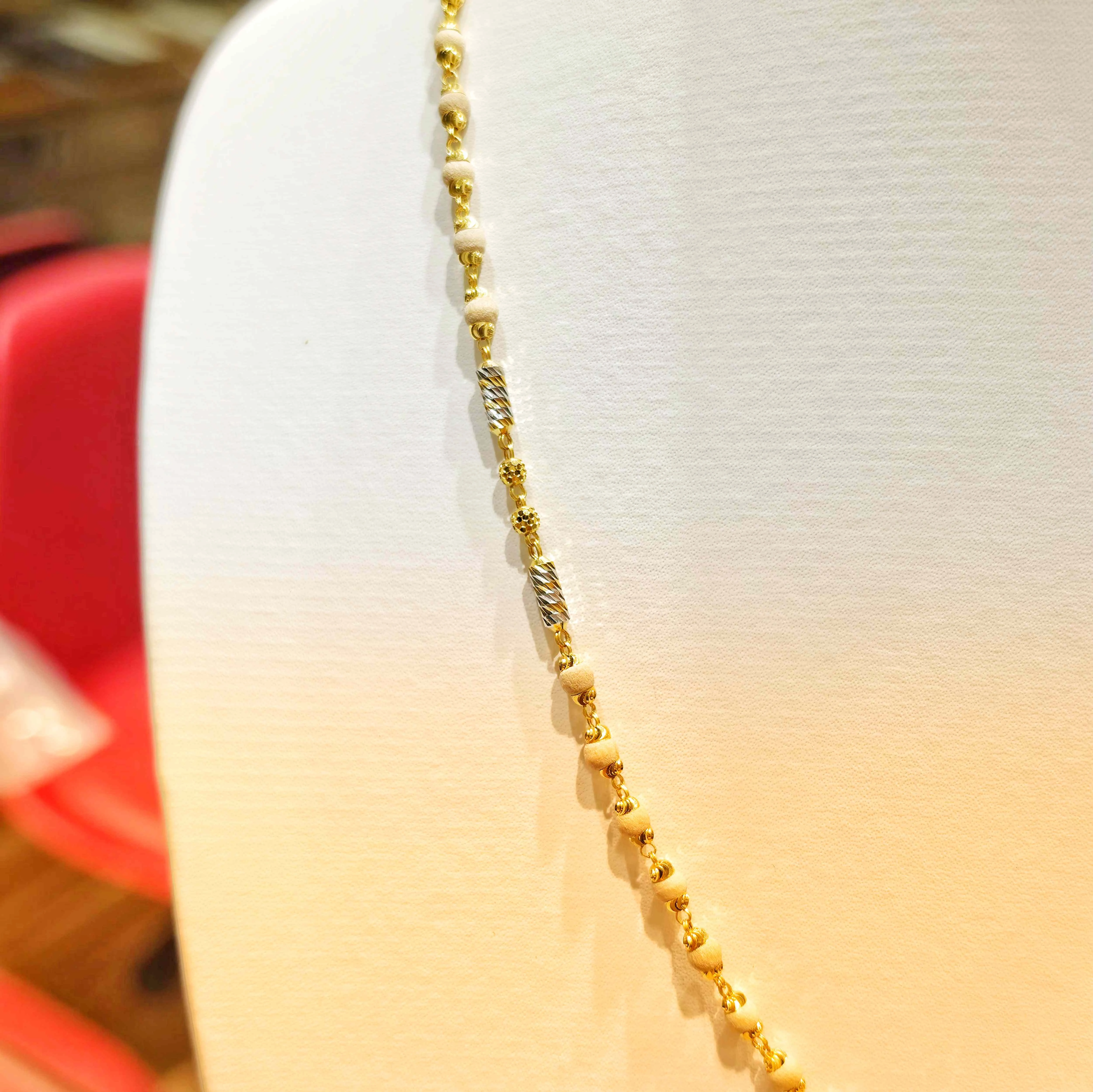 Divine Gold-Capped White Tulsi Mala Chain
