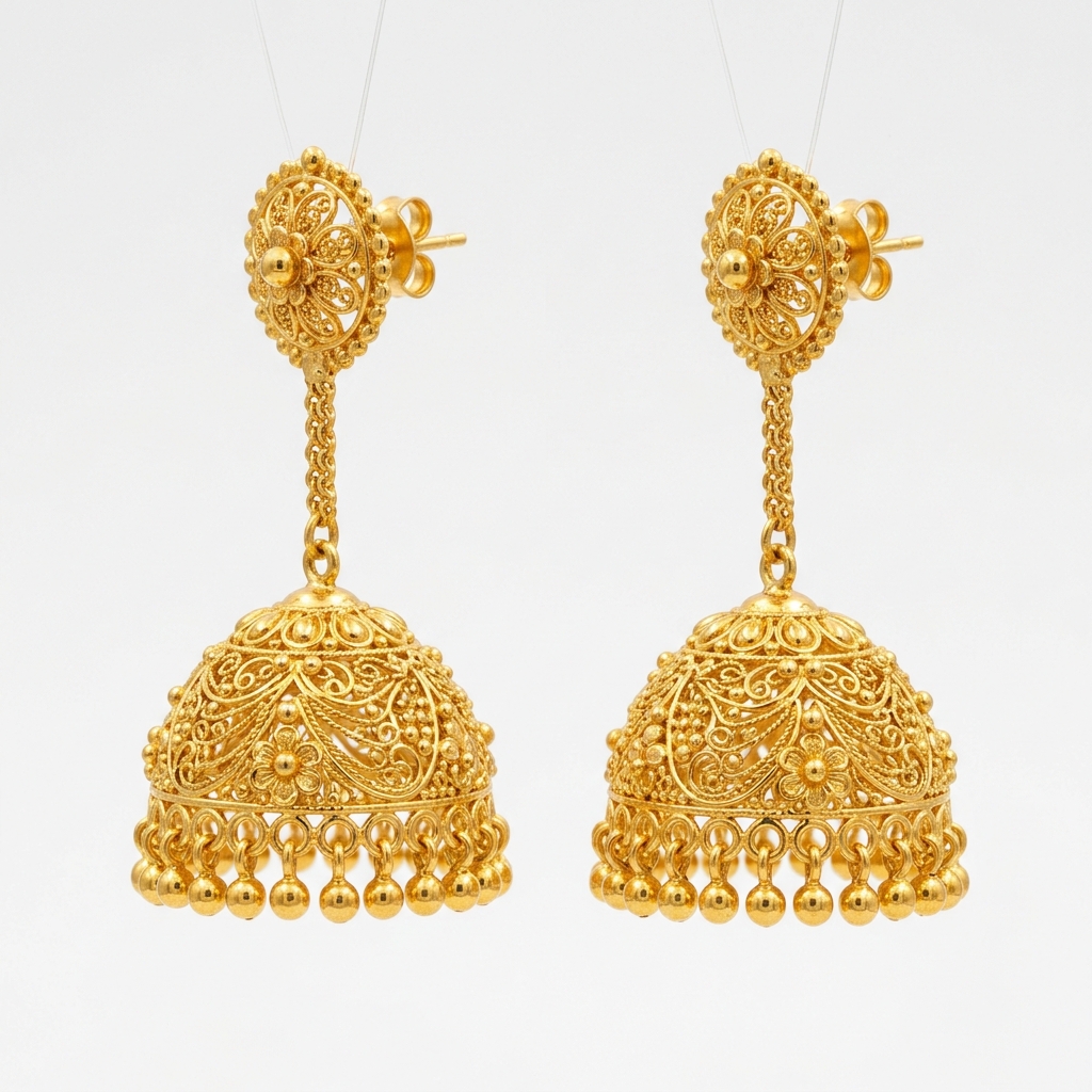Floral Gold Jhumka Earrings